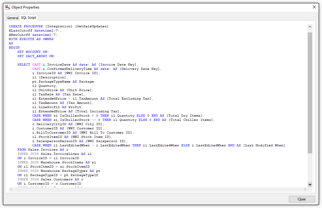 viewing the SQL Script to see which columns it references