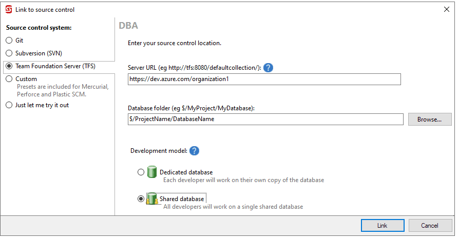 Linking a database to source control