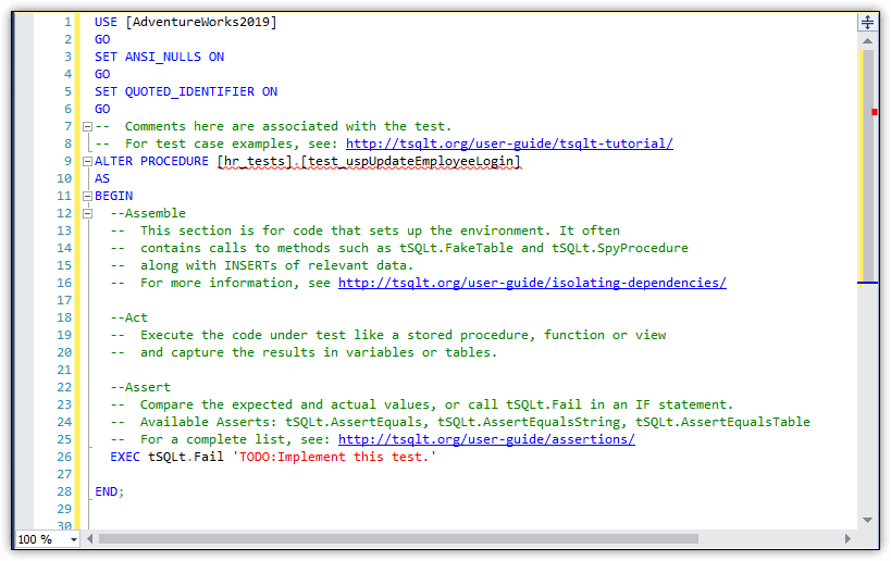 The test code template