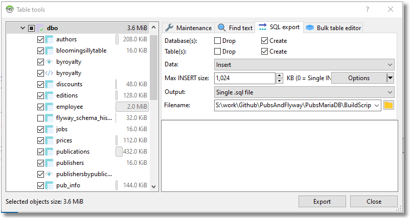 creating a build script for a database in HeidiSQL.