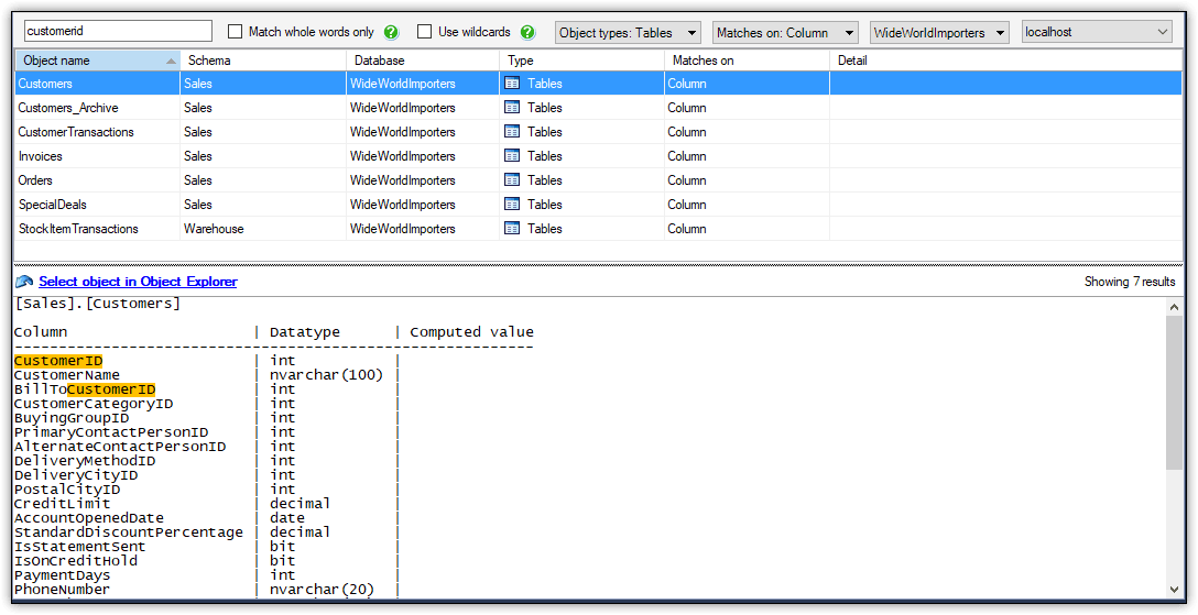 Searching for columns