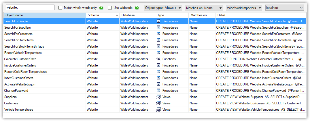 Searching for objects within a specified schema