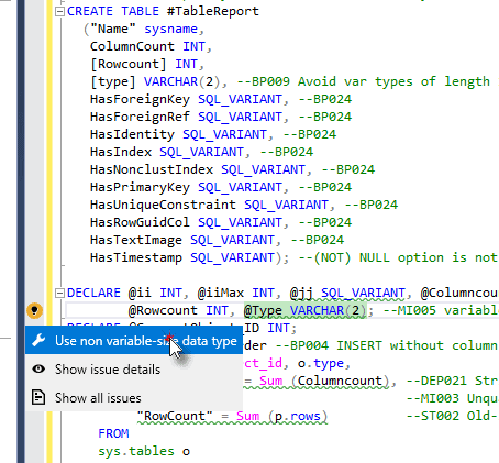 Autofixing a code issue in SQL Prompt
