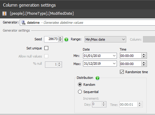 column generation settings