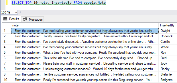 Customer complaints