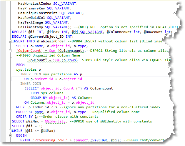 SQL Prompt highlight possible issues in your TSQL scripts