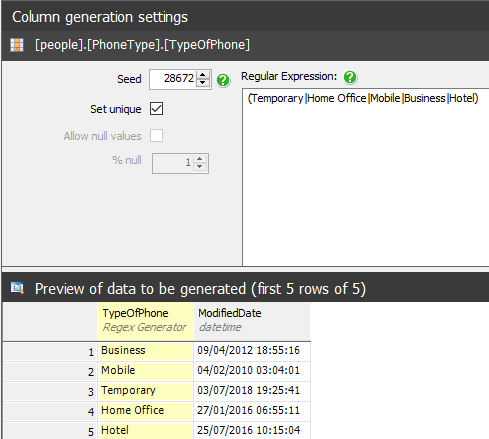 using a reverse regex to generate data
