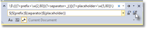 A regex to replace placeholder prefixes and suffixes