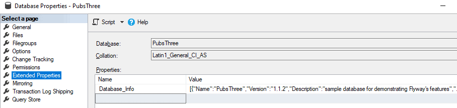 DatabaseInfo extended property in SSMS