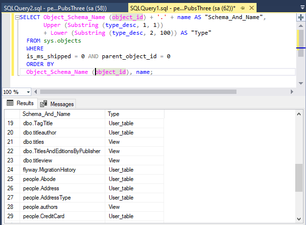 Finding the name and schema of every table