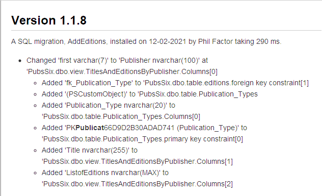 What changed in each database version