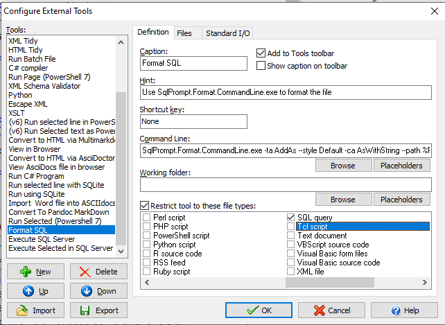 Configuring Format SQL in Editpad Pro