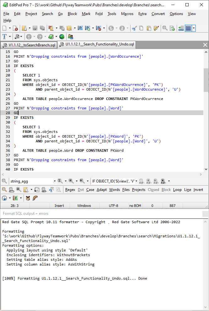 Formatted SQL in Editpad