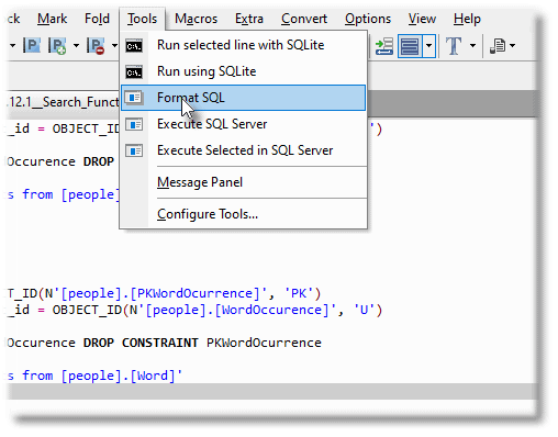 Running Format SQL in Editpad