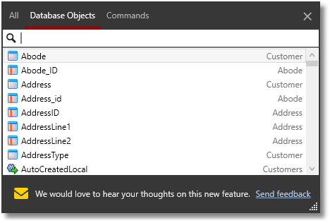 searching for database objects
