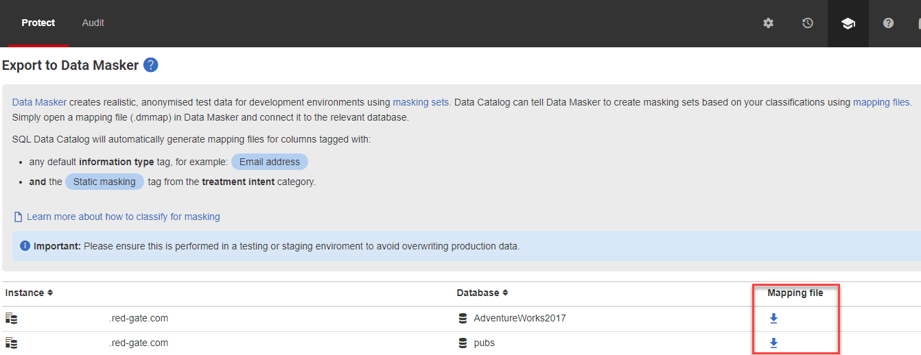 data masker mapping files generated by Data catalog