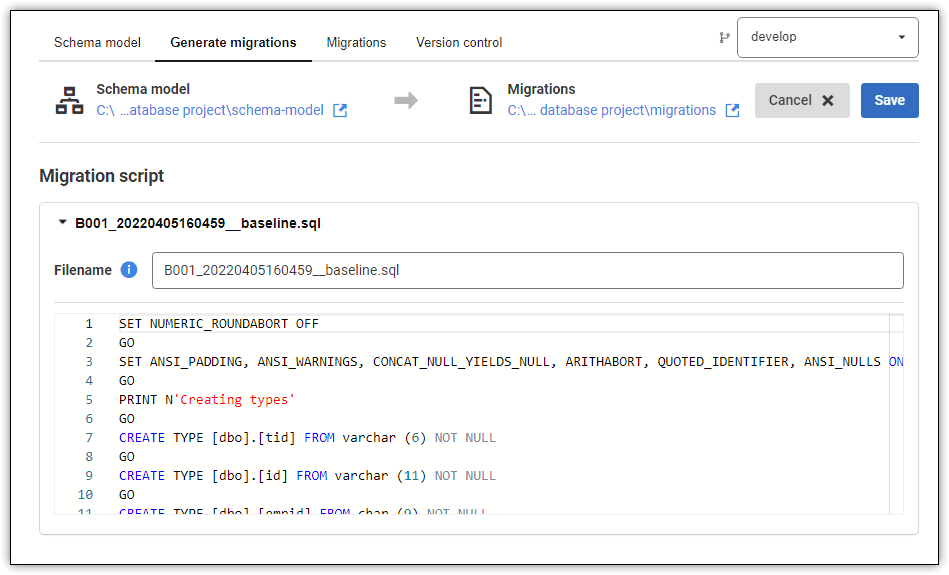 auto-generated baseline migration script