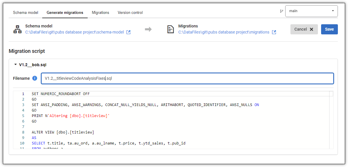auto-generating versioned migration scripts