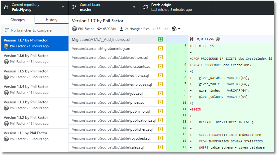 changes registered by Git