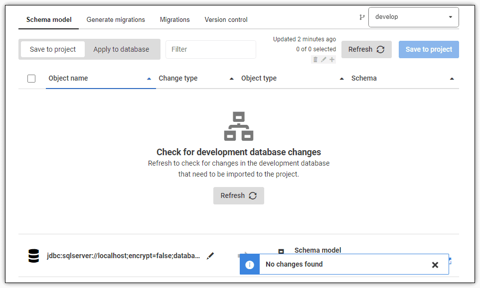 check for development database changes
