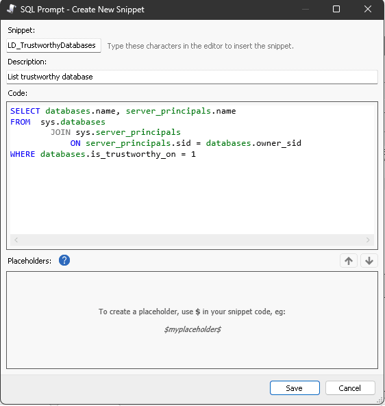 create SQL code snippet