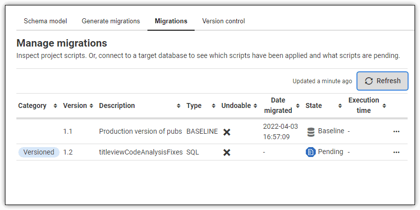 migrations on baseline reference database
