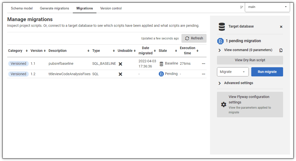 reviewing applied and pending migrations