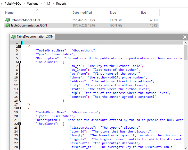 MySQL database documentation