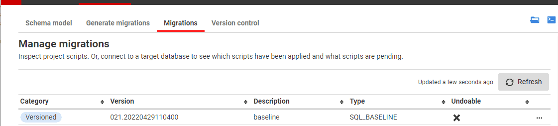 running new baseline migration on empty database