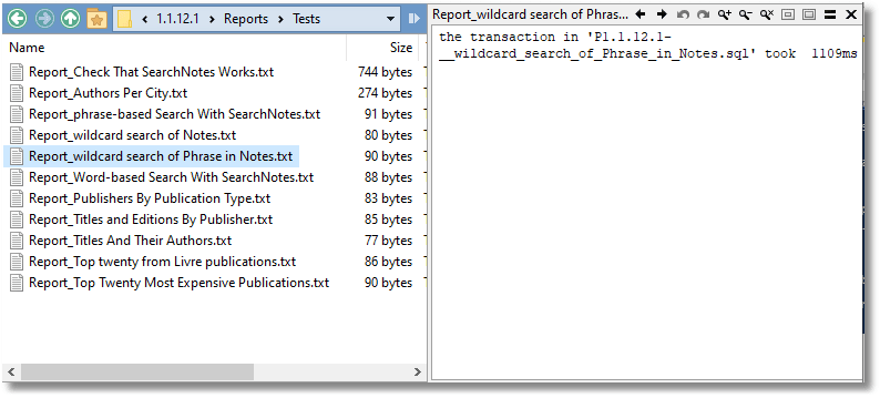 Test results for a wildcard search
