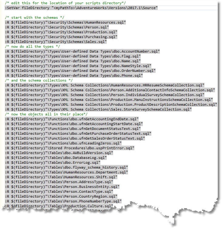 A SQLCMD file to build a database from object scripts