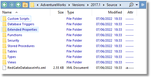 Object level script directory for a database