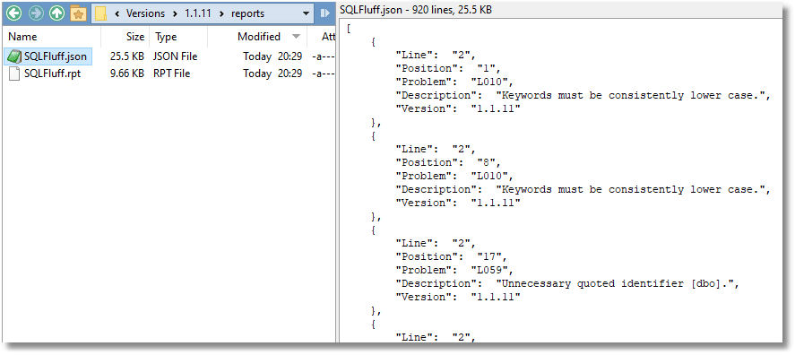 SQL Fluff JSON report