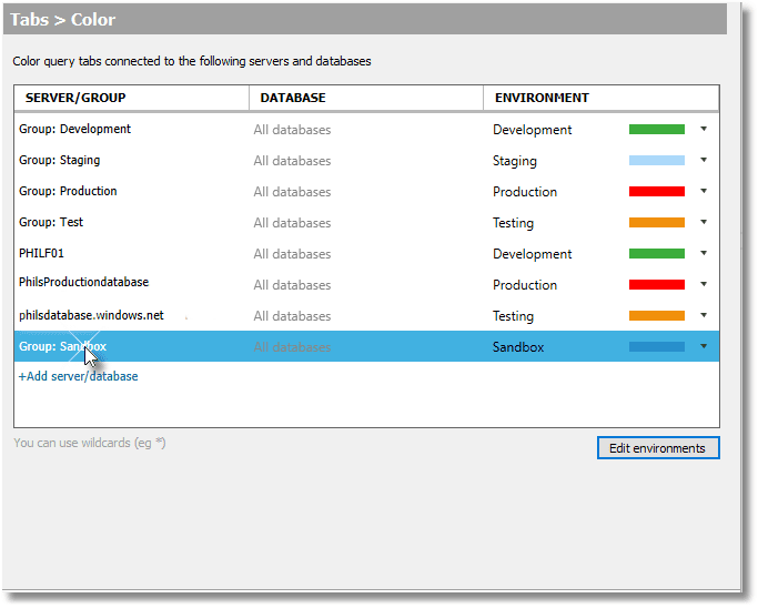 add an new environment and assign a tab color