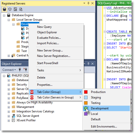 Assigning a tab color to a server group