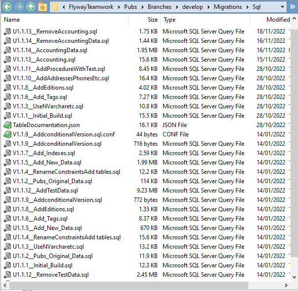 Searching a directory of migration scripts for external references.