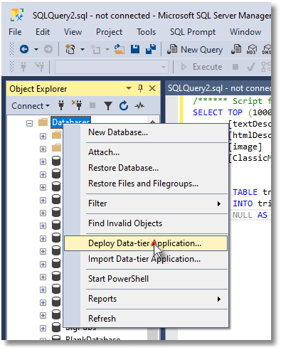 creating a DACPAC in SSMS