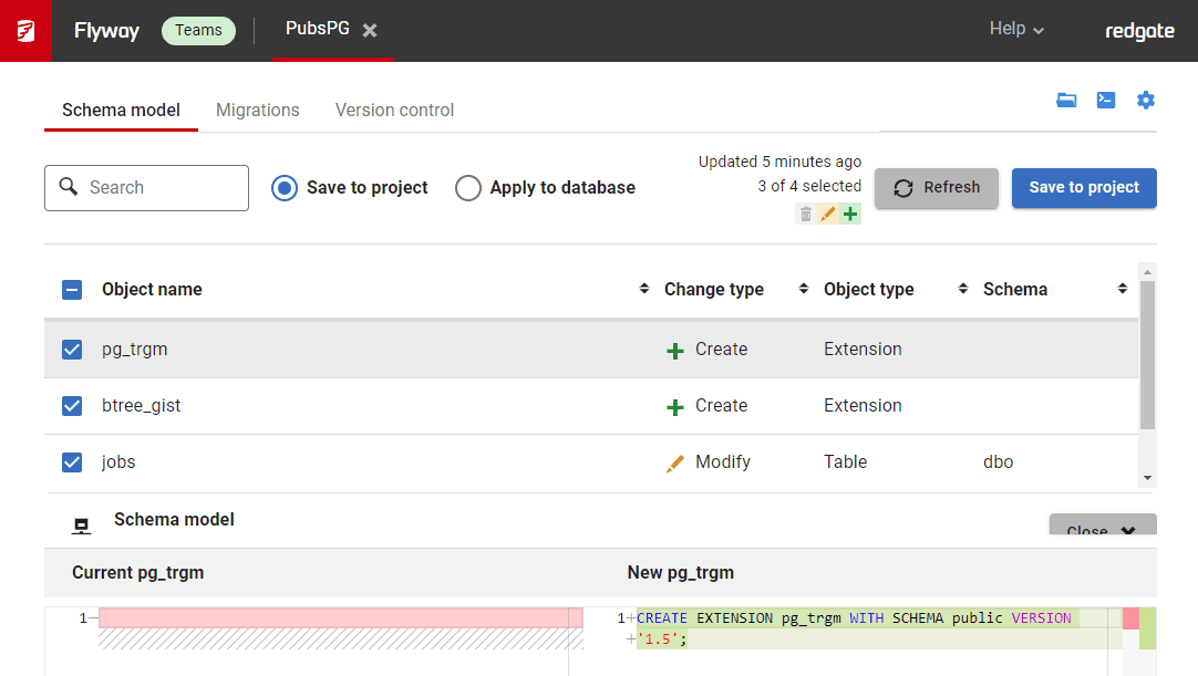 Flyway Desktop using PostgreSQL extensions