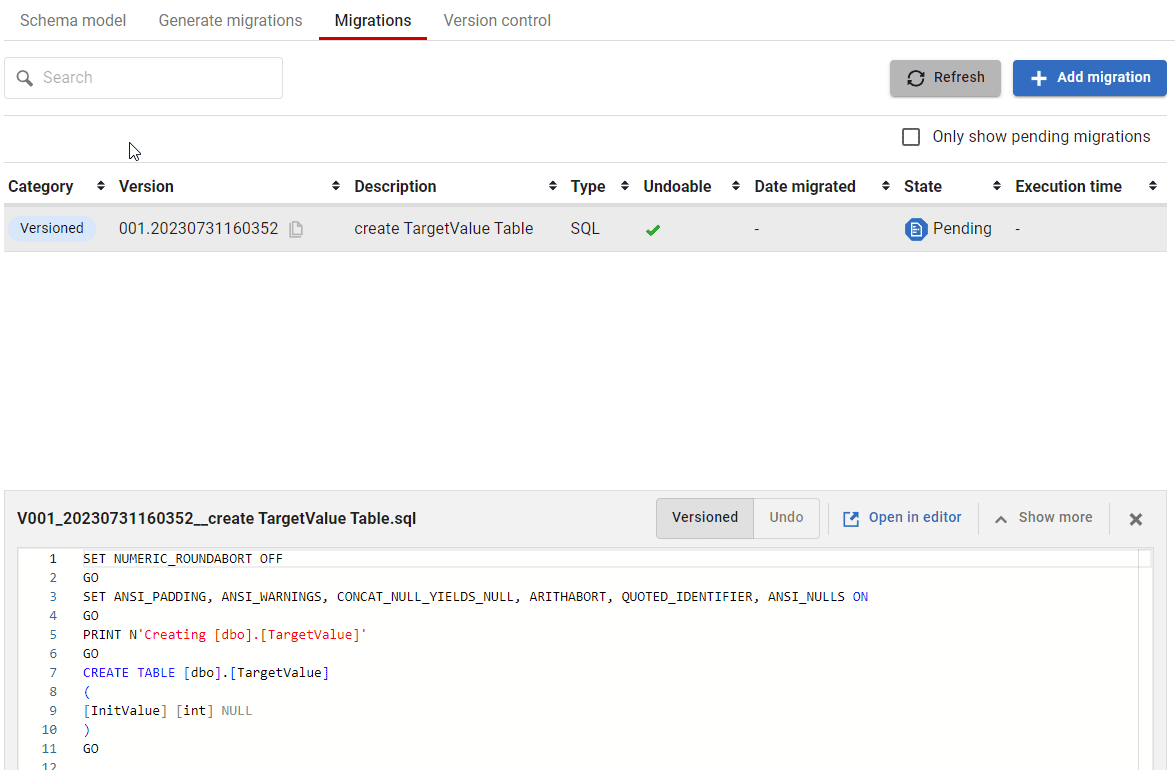 Create Flyway migration script for tracking table 