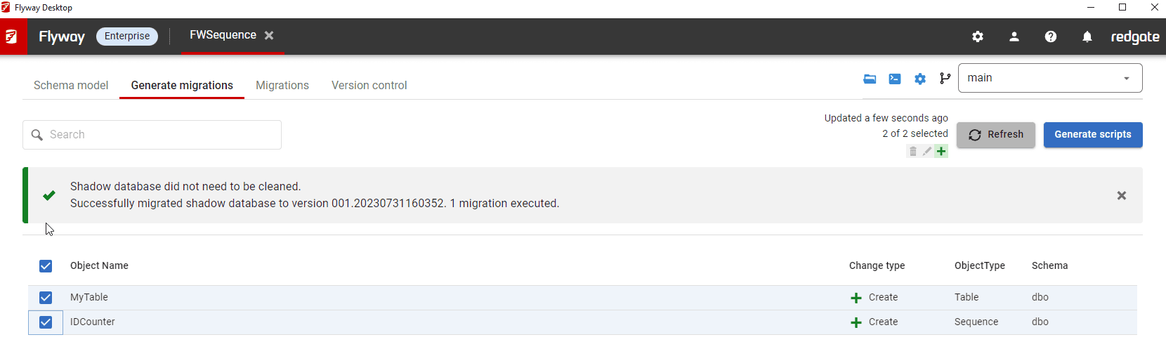 generate migrations in flyway desktop