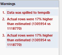 query warnings in an actual plan