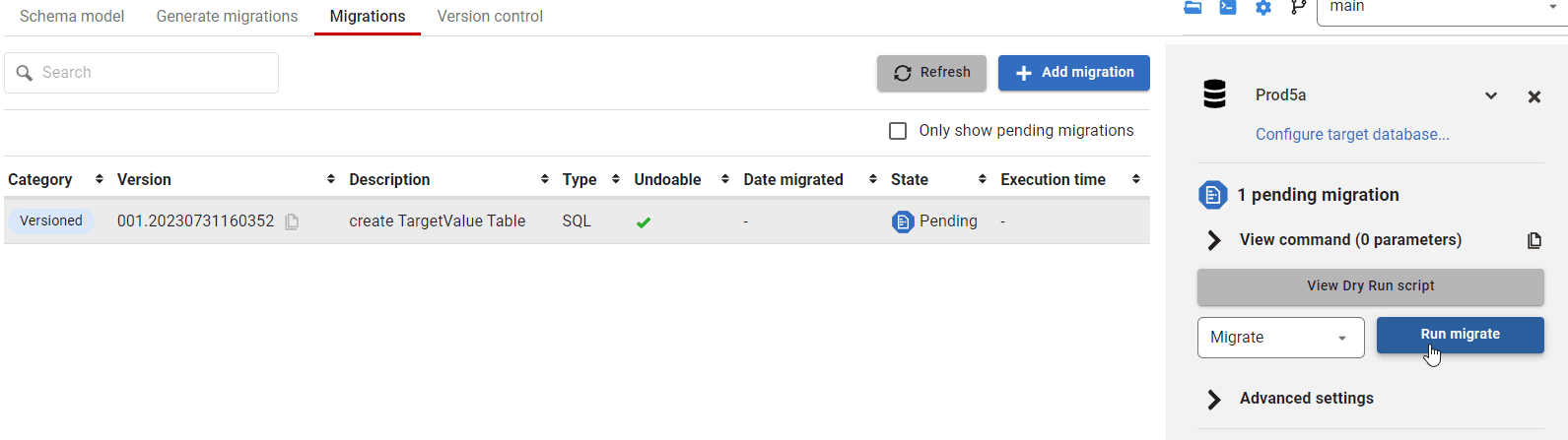 Run flyway migration on database A