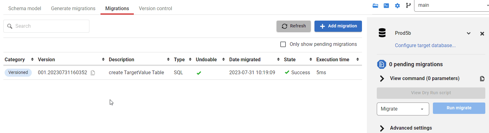 Run flyway migration on database B