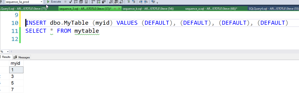 test sequence object in database A