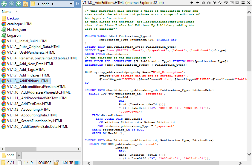 Browsing through Flyaway migration files 