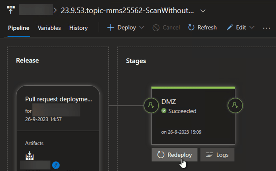redeploying a release for a topic branch