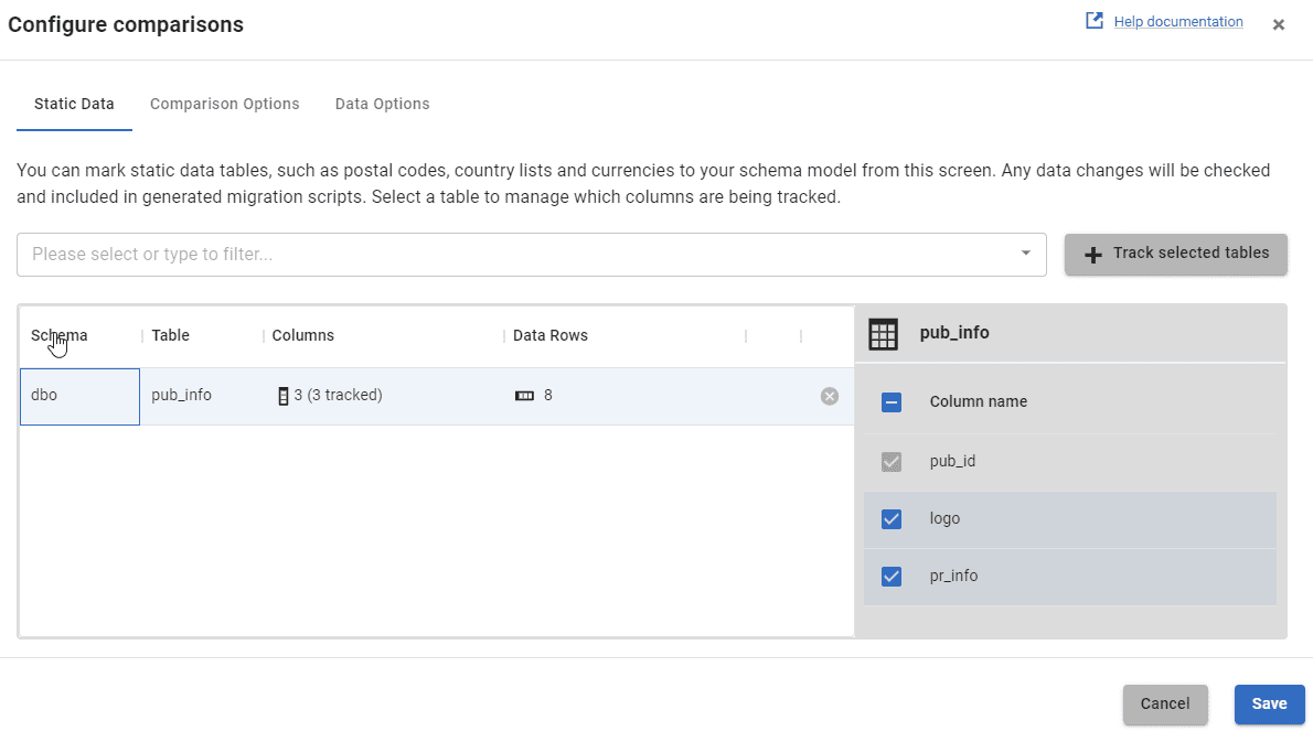 Save static data to a flyway project