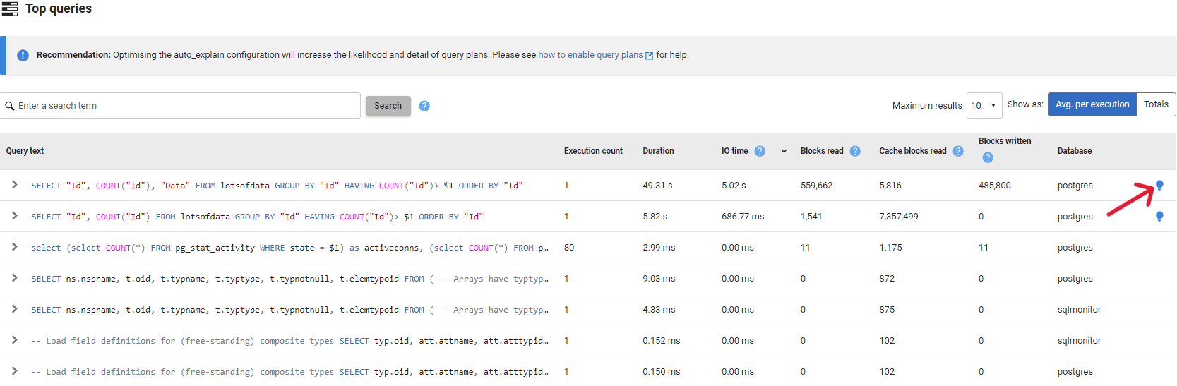 Query recommendations in Top Queries list