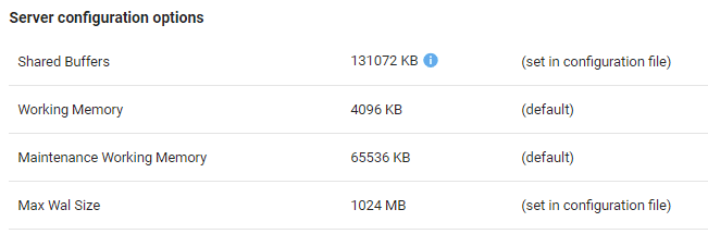 PostgreSQL server configuration options