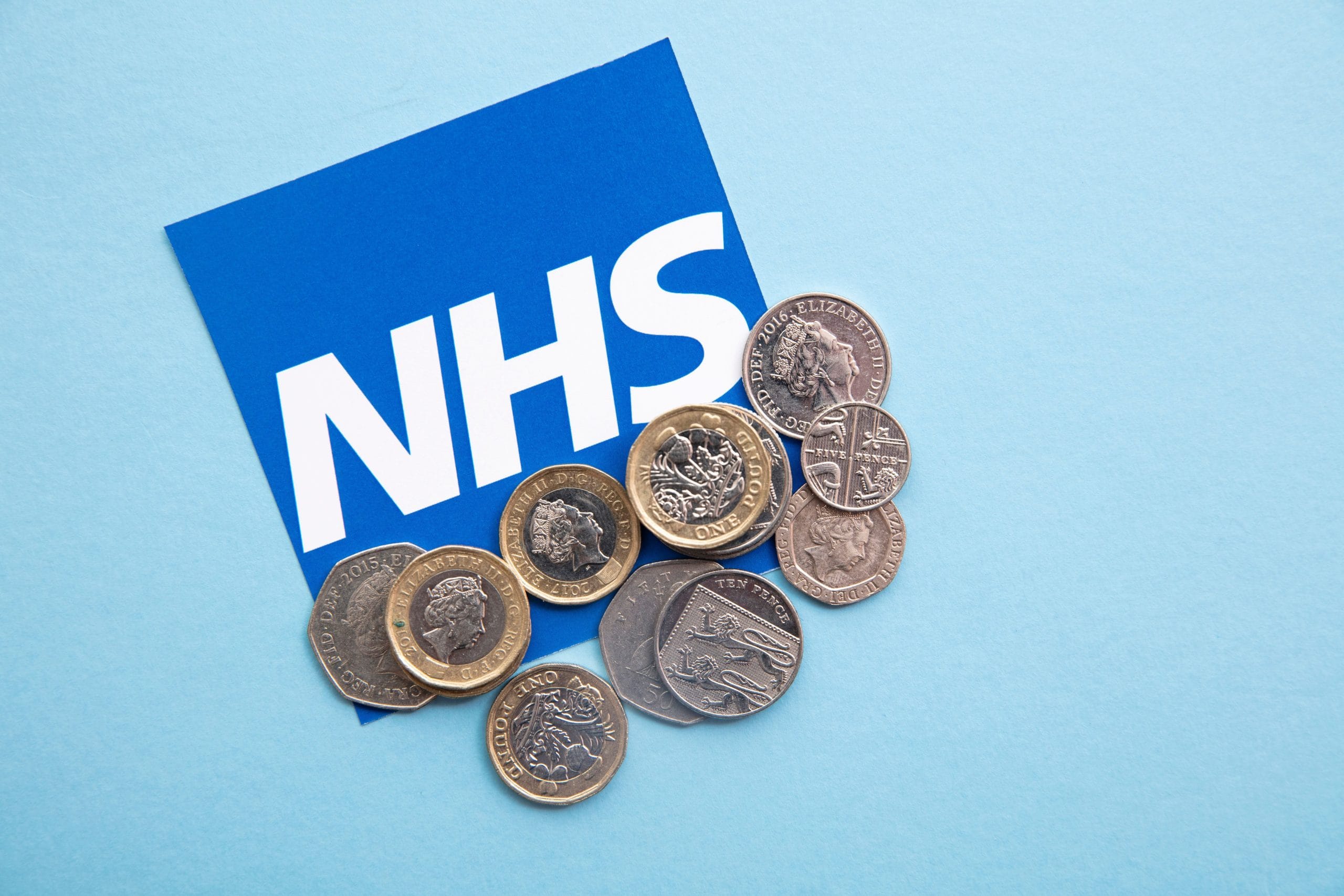 An image showing the NHS logo with coins around it.